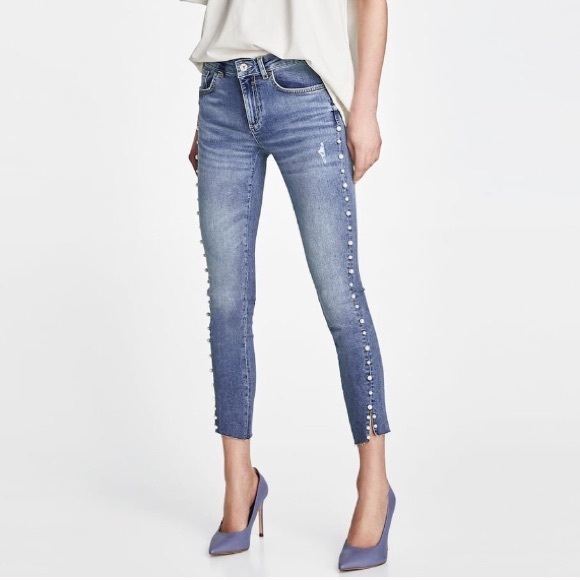Zara jeans with pearl beads on the side
